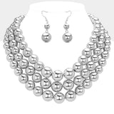 Metal Ball Beaded Triple Layered Statement Necklace - Madeline Love - Flyclothing LLC