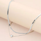 SECRET BOX_Stainless Steel Heart Pendant Accent Herringbone Chain Layered Necklace - Madeline Love - Flyclothing LLC