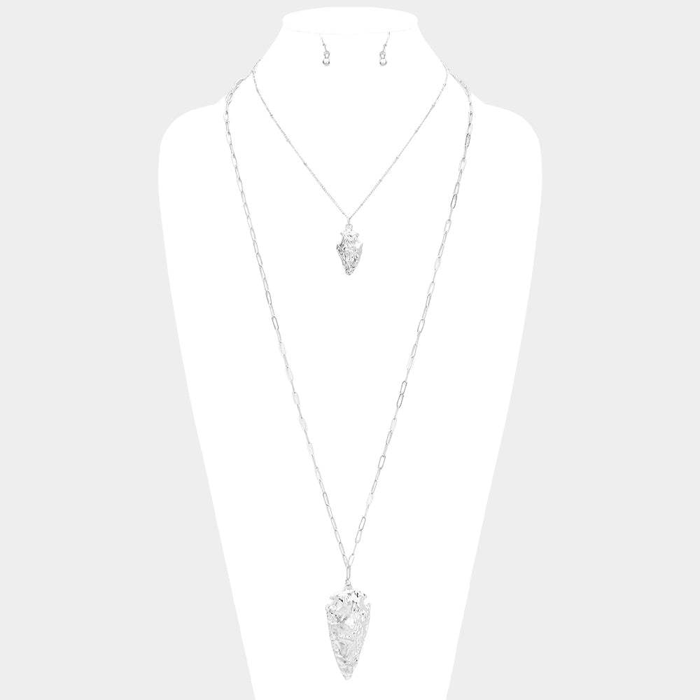Hammered Metal Abstract Pendant Chain Long Necklace - Madeline Love - Flyclothing LLC