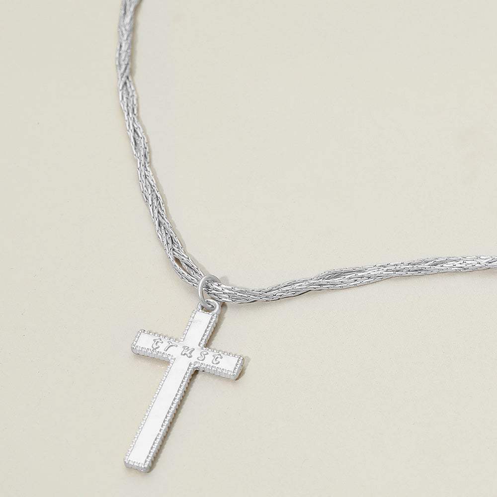 TRUST Engraved Cross Pendant Twisted Multi Metal Chain Necklace - Madeline Love - Flyclothing LLC