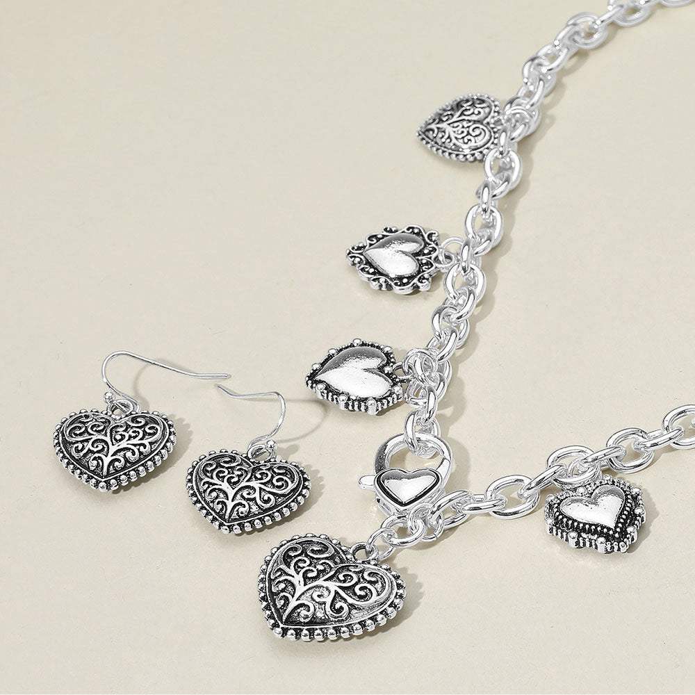 Textured Metal Heart Pendant Charm Necklace - Madeline Love - Flyclothing LLC