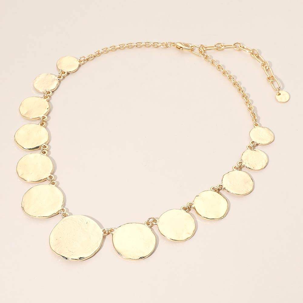 Hammered Metal Disc Link Chain Necklace - Madeline Love - Flyclothing LLC
