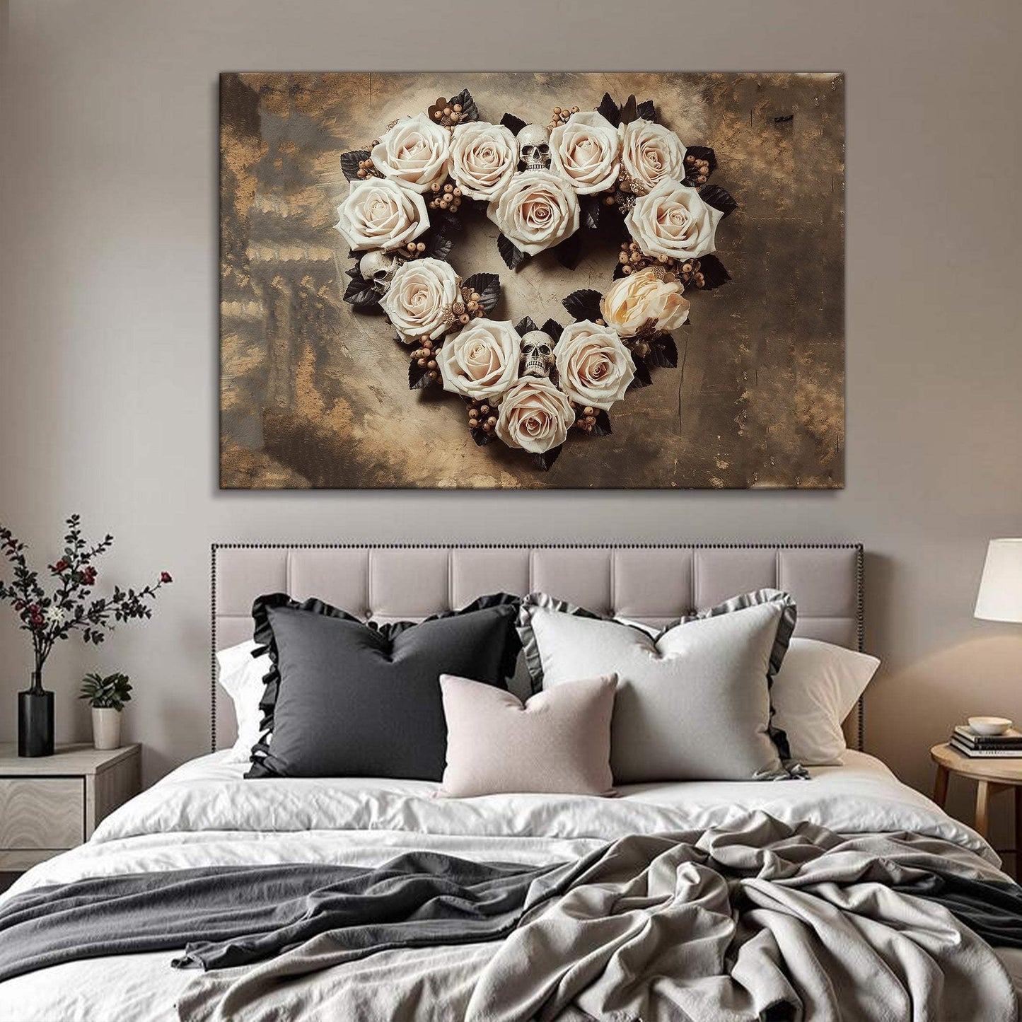 Skull and Flowers Wall Art V - Tailored Canvases - Flyclothing LLC