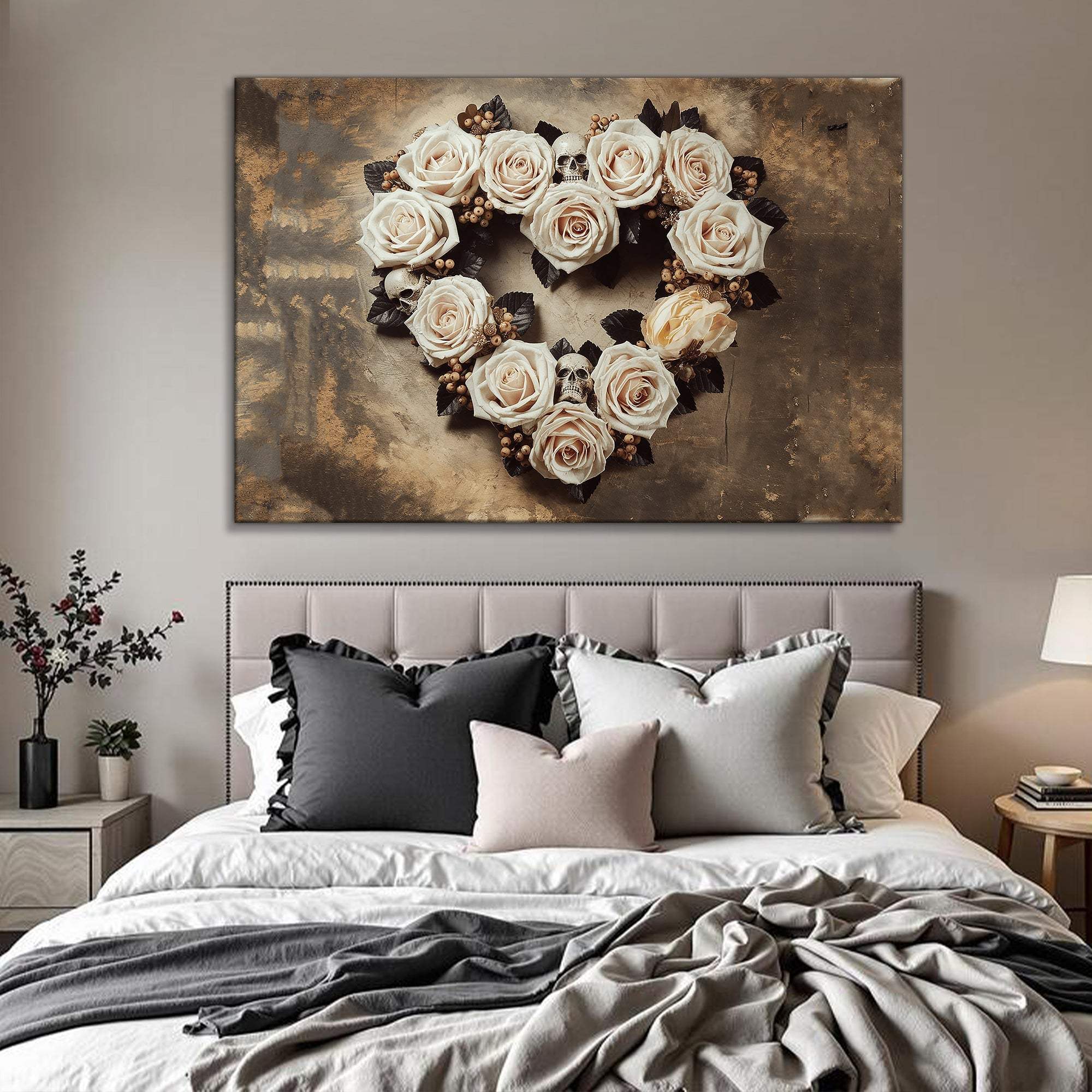 Skull and Flowers Wall Art V - Tailored Canvases - Flyclothing LLC