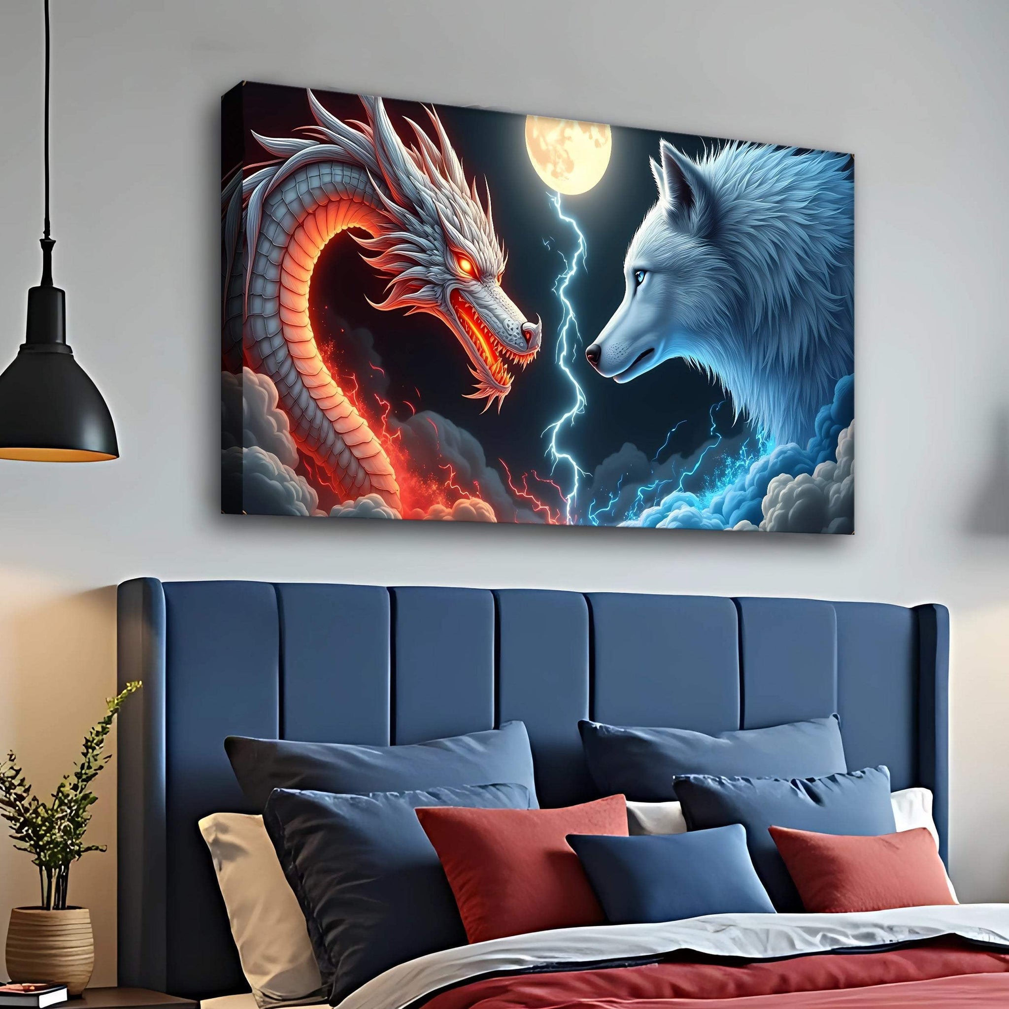 3D Dragon and Wolf Wall Art III - Tailored Canvases - Flyclothing LLC