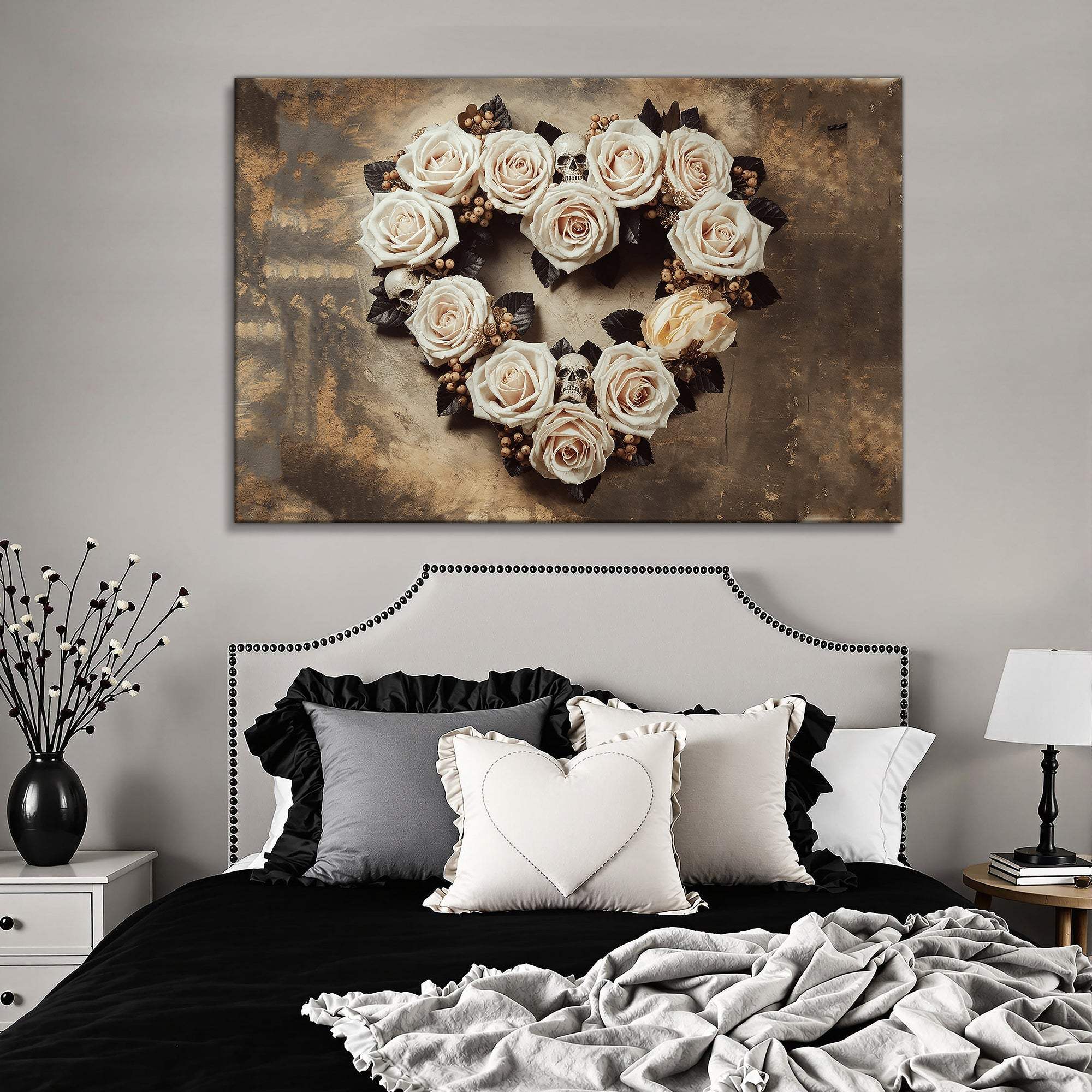 Skull and Flowers Wall Art V - Tailored Canvases - Flyclothing LLC