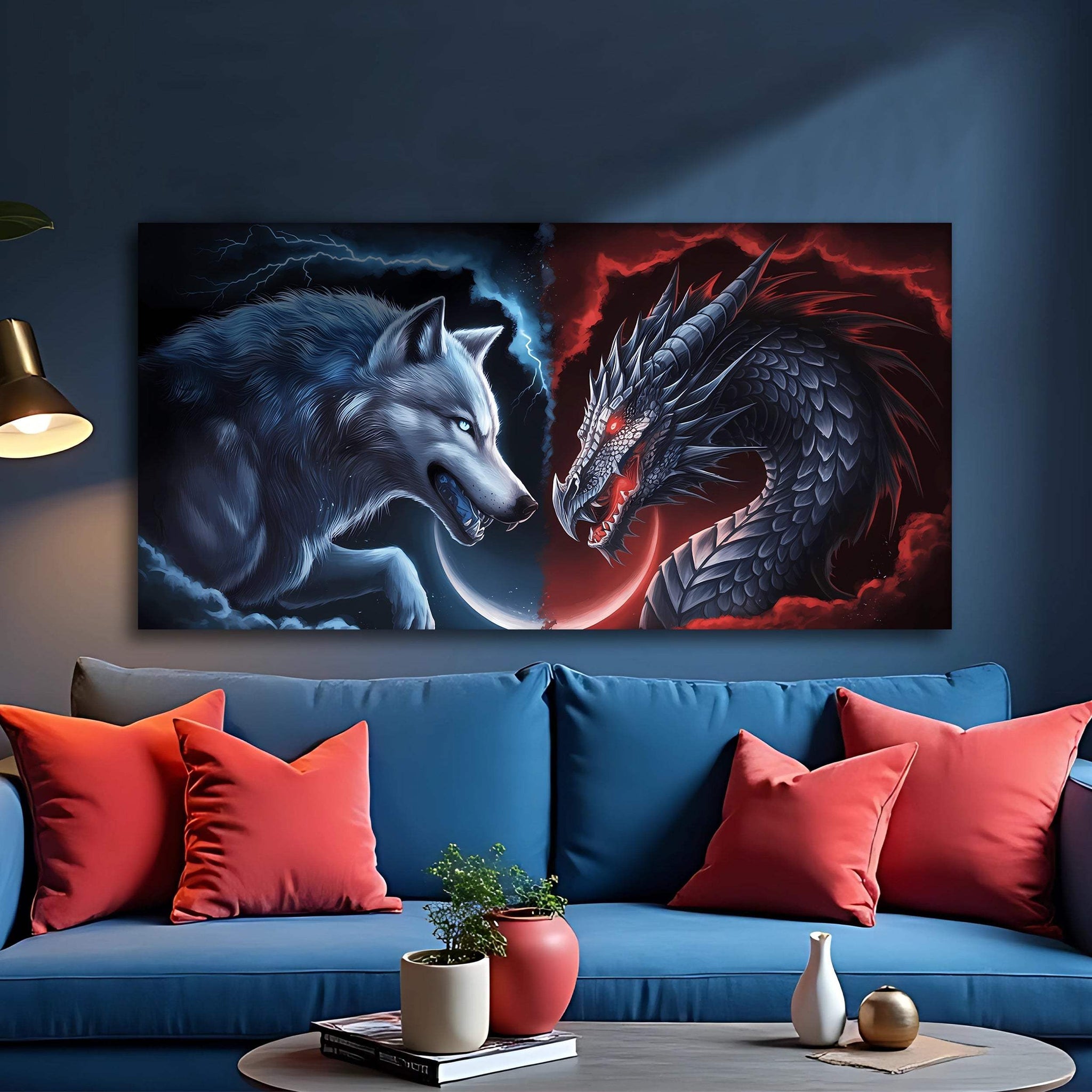 3D Dragon and Wolf Wall Art - Tailored Canvases - Flyclothing LLC
