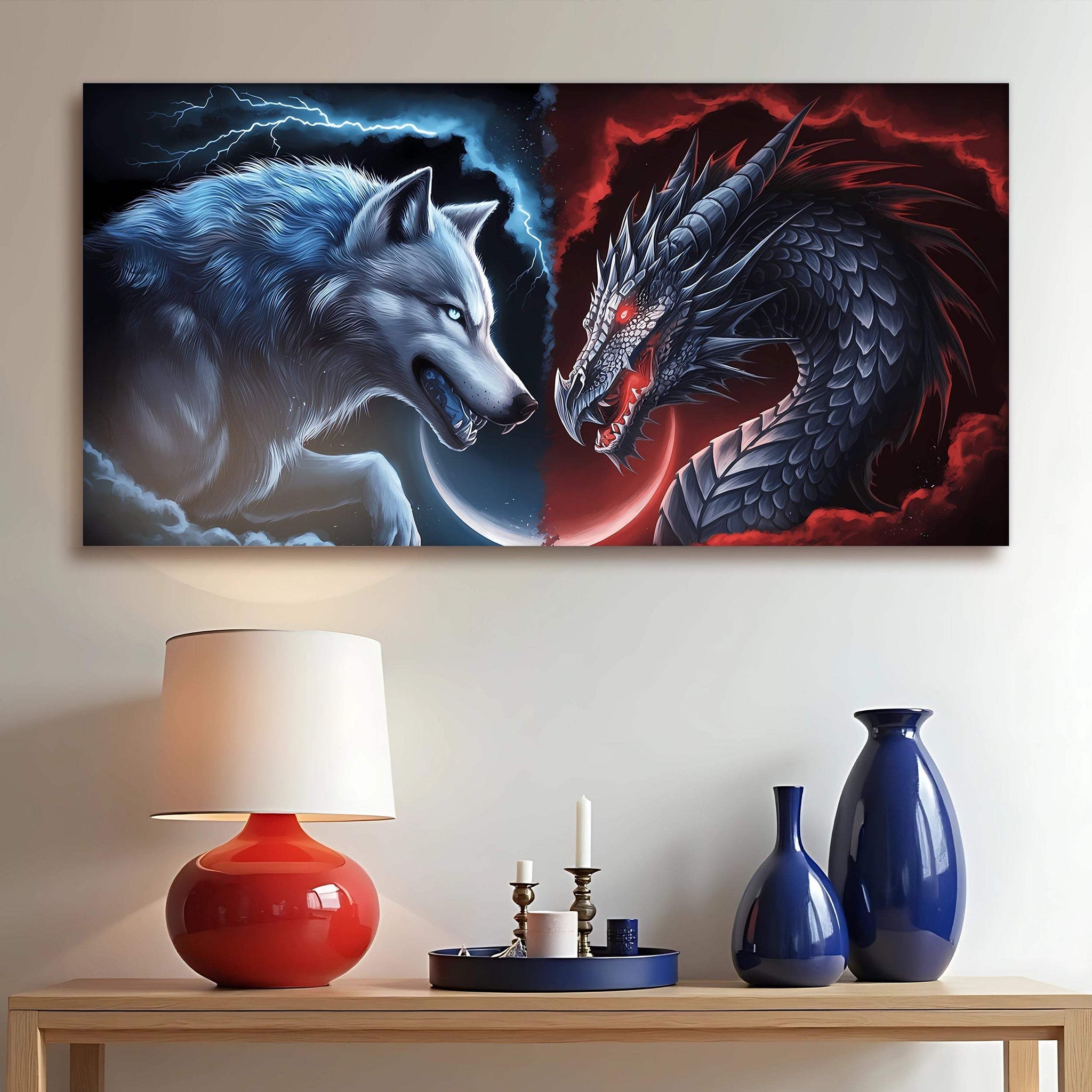 3D Dragon and Wolf Wall Art - Tailored Canvases - Flyclothing LLC