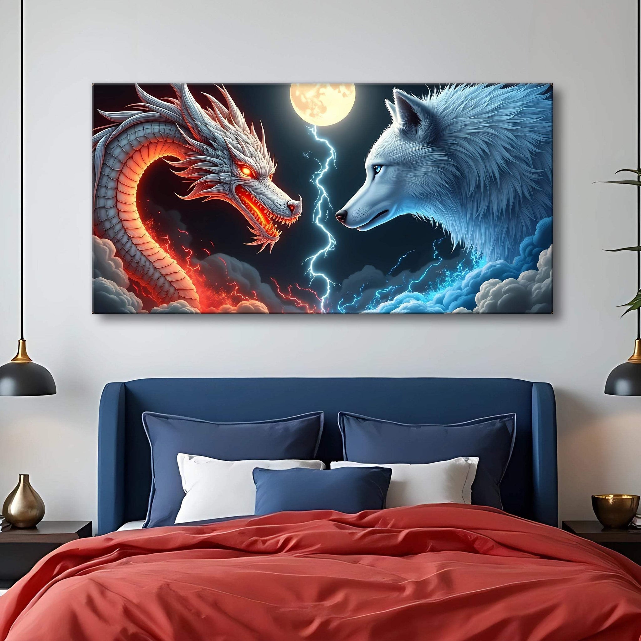 3D Dragon and Wolf Wall Art III - Tailored Canvases - Flyclothing LLC
