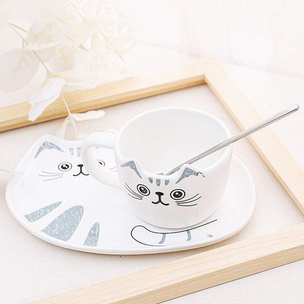 Cat Ceramic Mug Cup and Saucer Set - Madeline Love - Flyclothing LLC