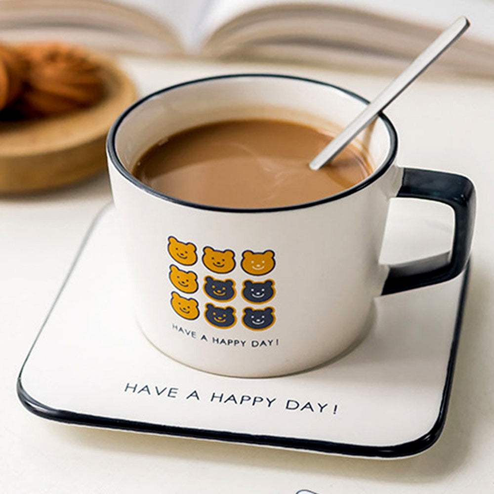 Have a Happy Day ! Message Cute Bear Ceramic Mug Cup and Saucer Set - Madeline Love - Flyclothing LLC