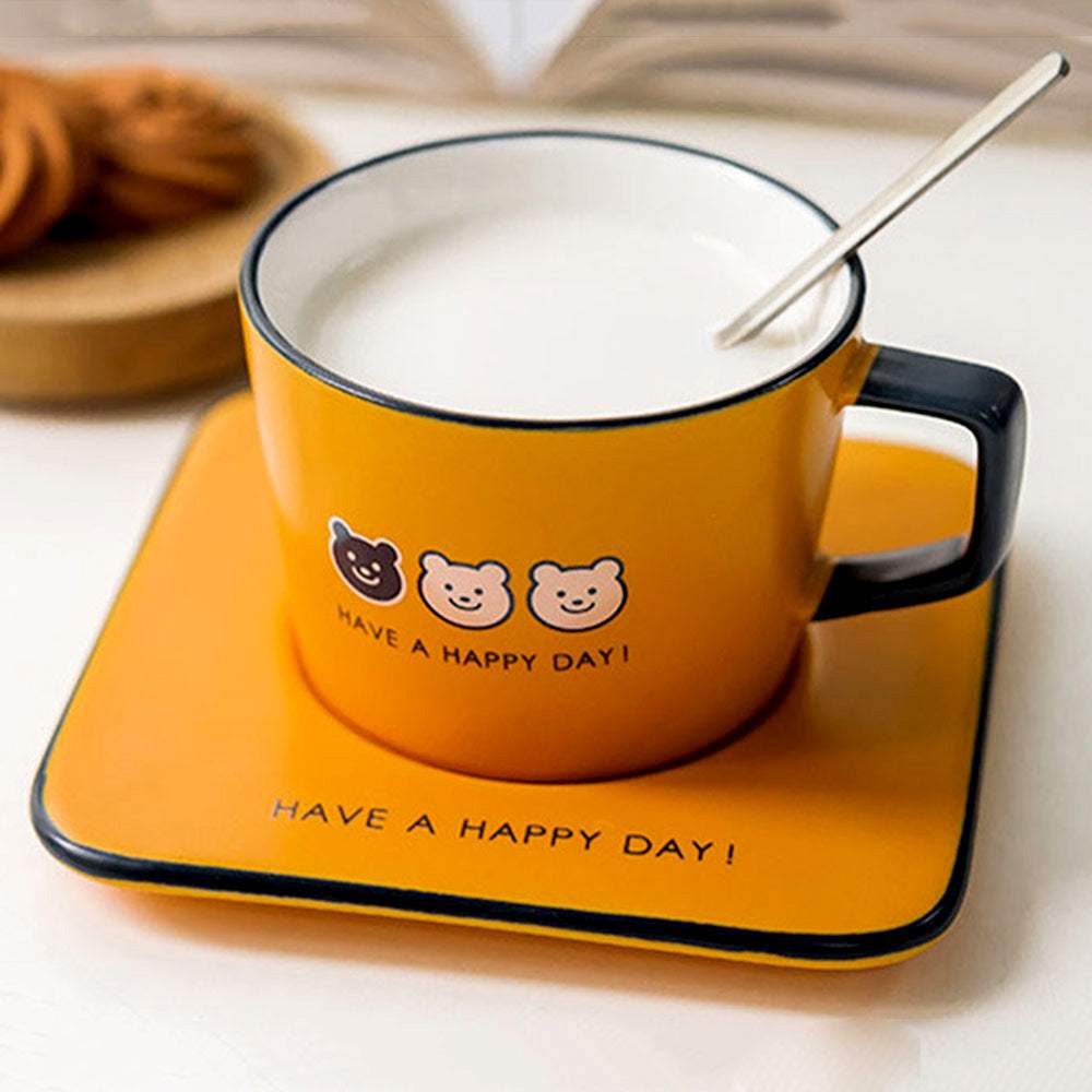 Have a Happy Day ! Message Cute Bear Ceramic Mug Cup and Saucer Set - Madeline Love - Flyclothing LLC