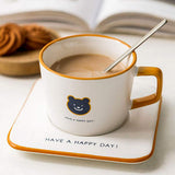 Have a Happy Day ! Message Cute Bear Ceramic Mug Cup and Saucer Set - Madeline Love - Flyclothing LLC