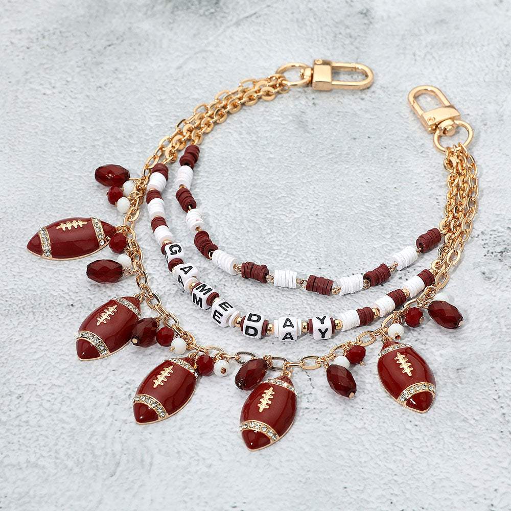 Football Charm Embellished GAME DAY Heishi Beaded Layered Bag Charm - Madeline Love - Flyclothing LLC