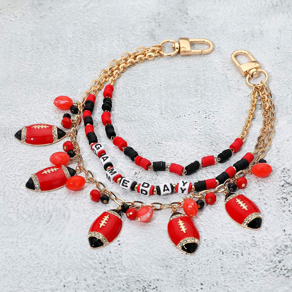 Football Charm Embellished GAME DAY Heishi Beaded Layered Bag Charm - Madeline Love - Flyclothing LLC