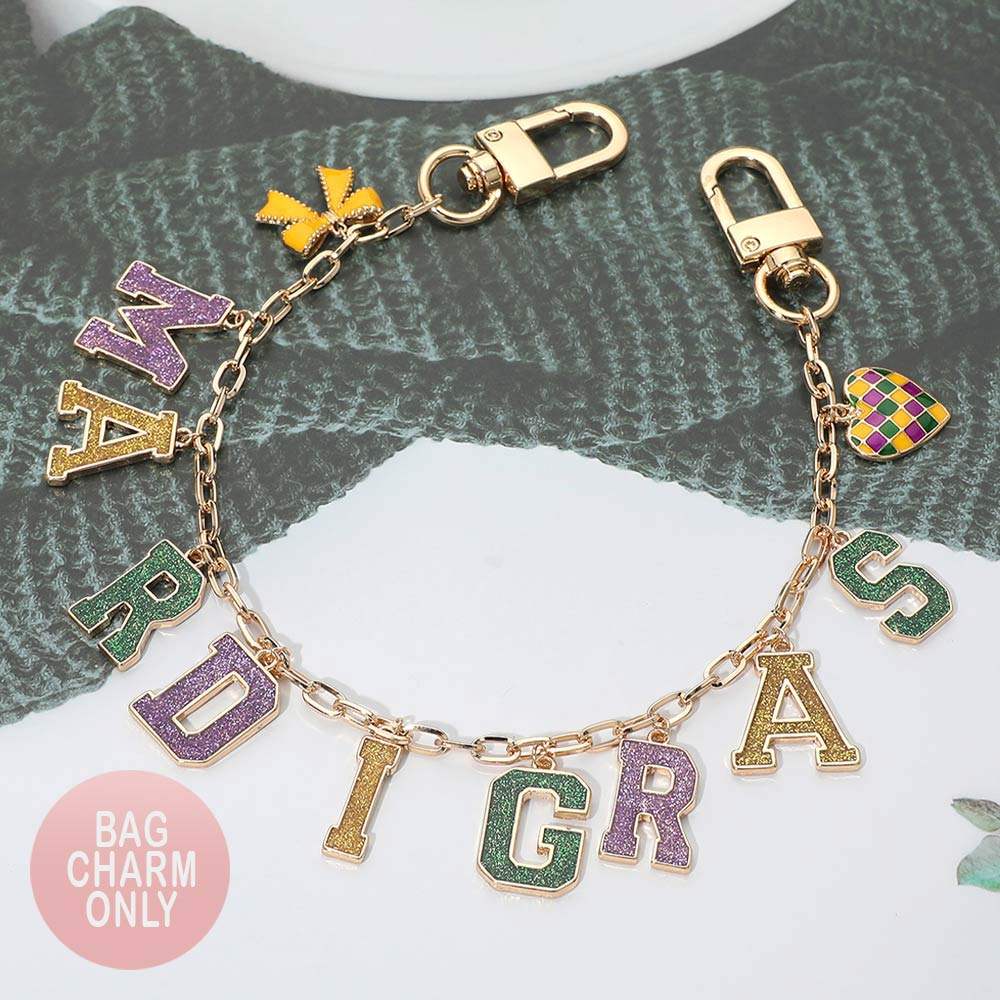 MARDI GRAS Message Bow Heart Charm Station Bag Chain Charm - Madeline Love - Flyclothing LLC
