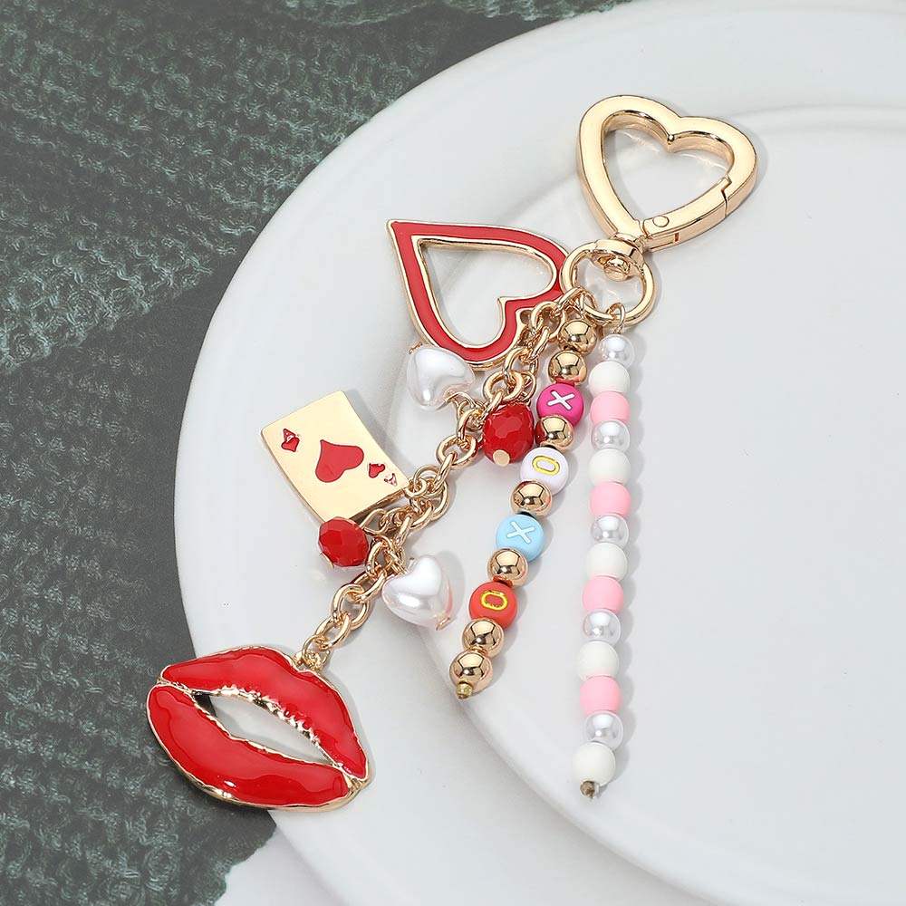 Lips Charm Drop Heart Charm Embellished Beaded Tassel Keychain Bag Charm - Madeline Love - Flyclothing LLC