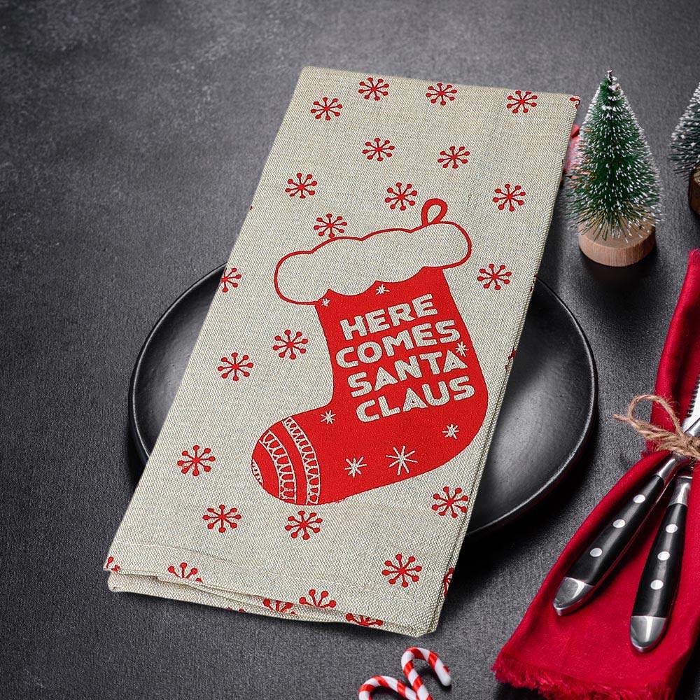 HERE COMES SANTA CLAUS Socks Snowflake Pattern Kitchen Towel - Madeline Love - Flyclothing LLC