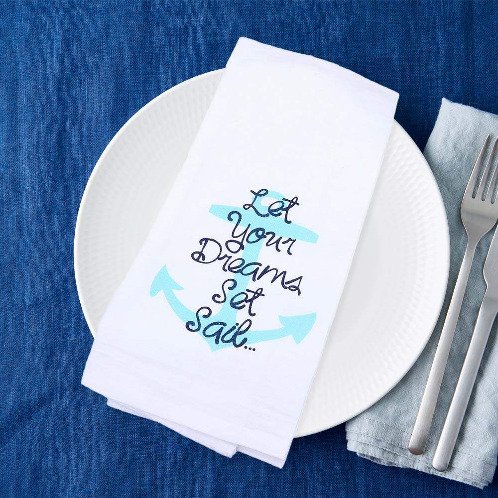 Anchor Accented Let Your Dreams Set Sail Message Printed Kitchen Towel - Madeline Love - Flyclothing LLC