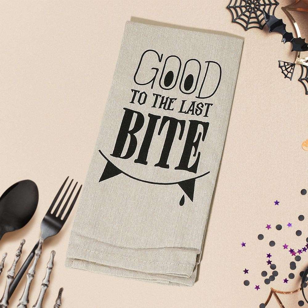 GOOD TO THE LAST BITE Halloween Message Kitchen Towel - Madeline Love - Flyclothing LLC
