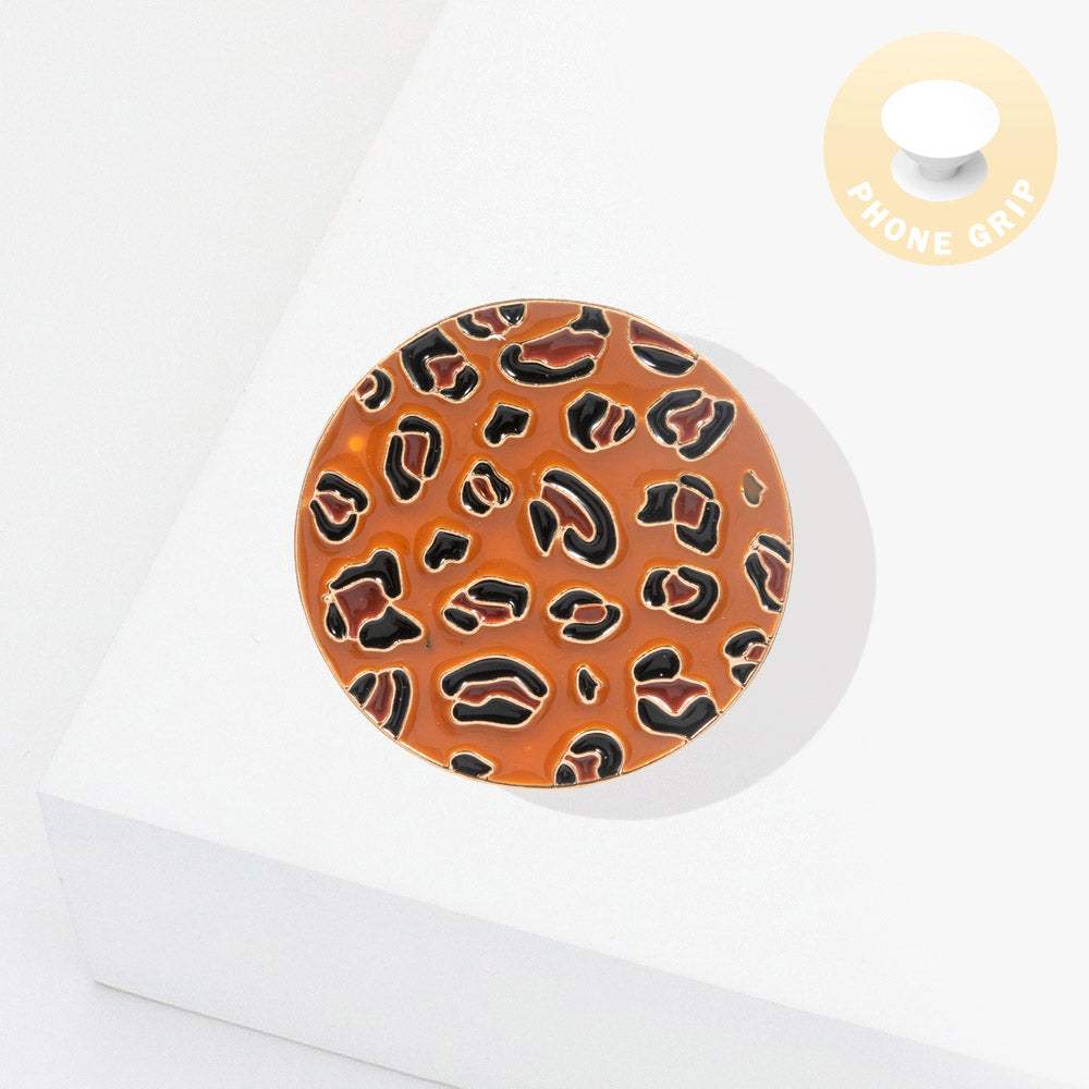 Enamel Leopard Patterned Round Adhesive Phone Grip and Stand - Madeline Love - Flyclothing LLC