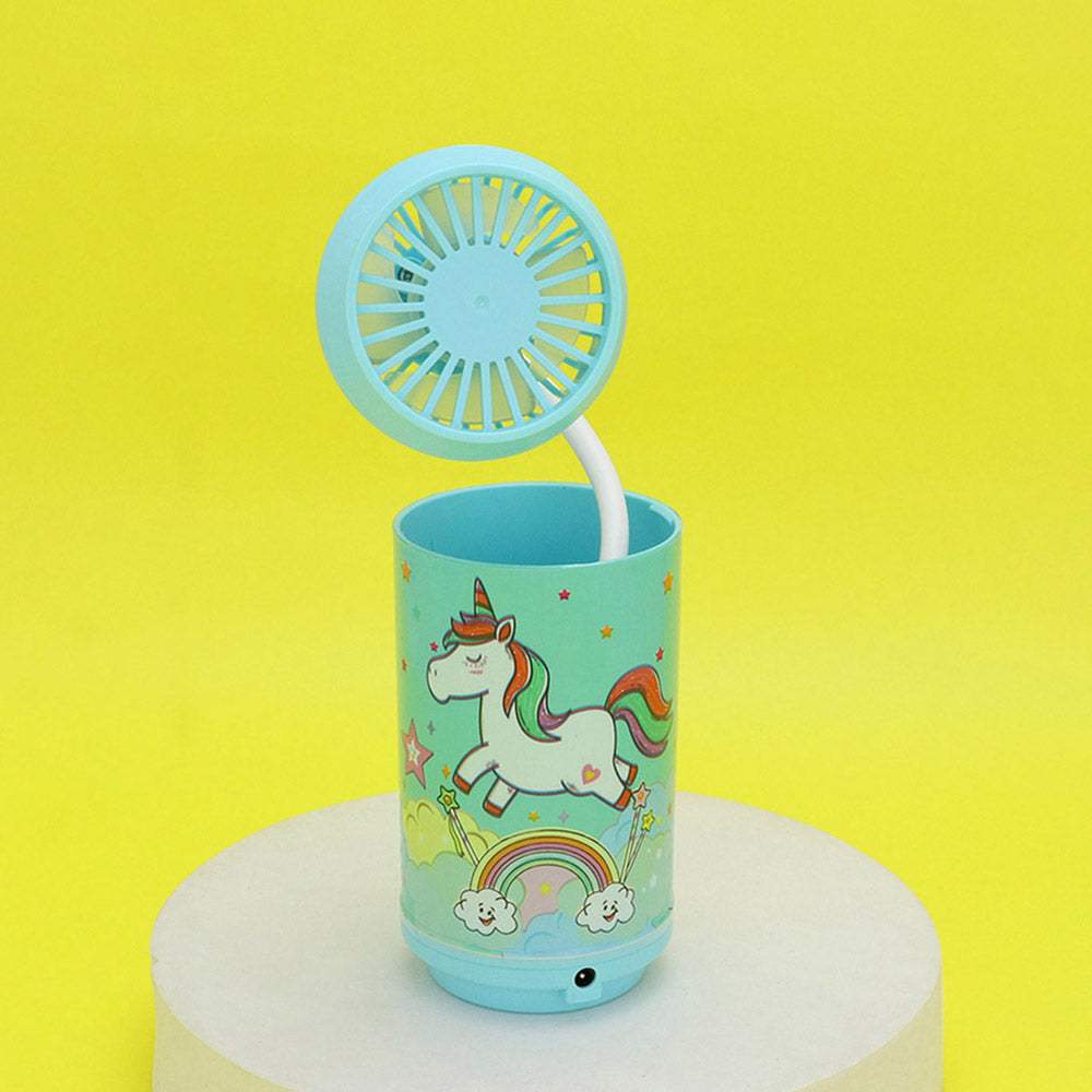 Unicorn Printed Portable Pen Holder Table Fan USB CHARGE - Madeline Love - Flyclothing LLC