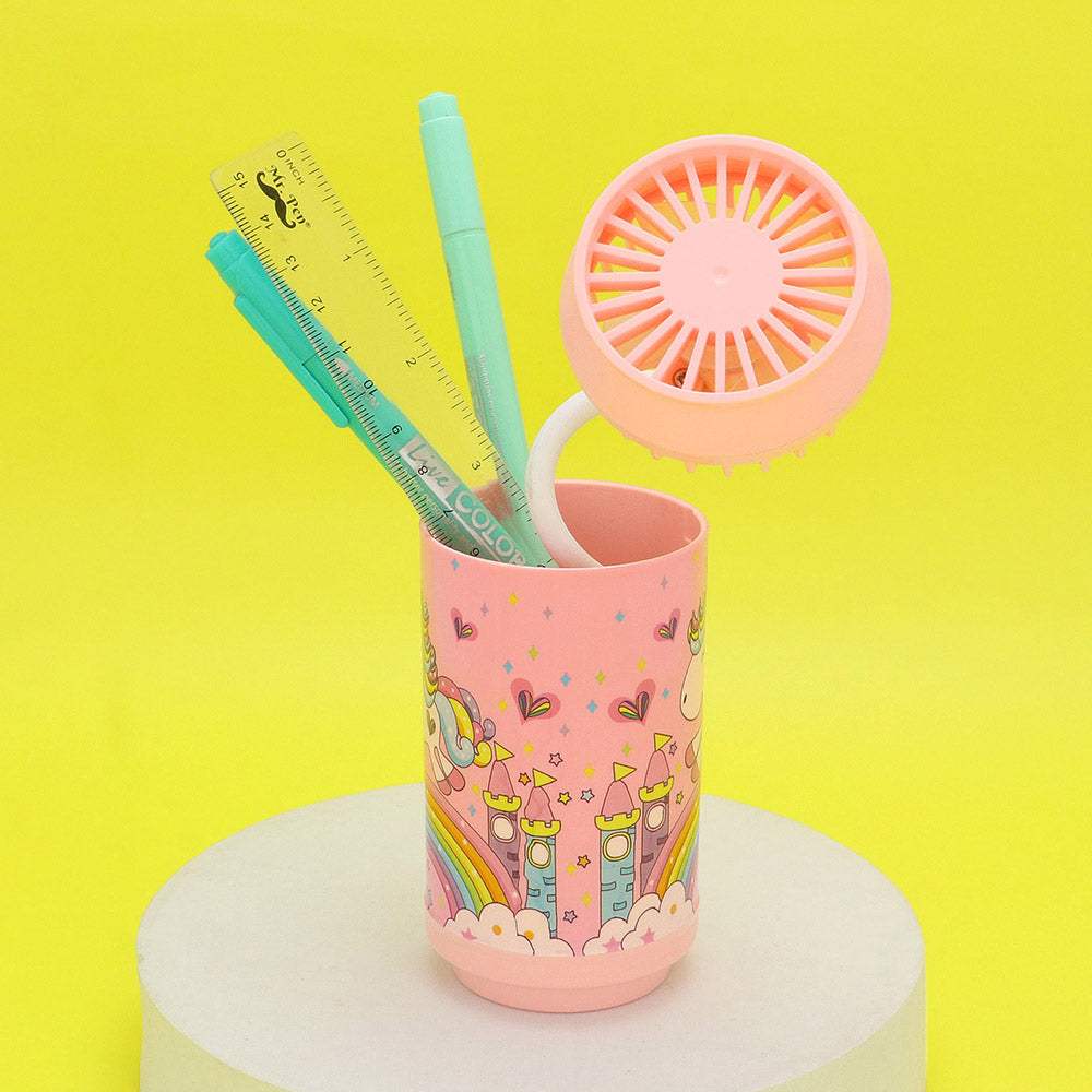 Unicorn Printed Portable Pen Holder Table Fan USB CHARGE - Madeline Love - Flyclothing LLC