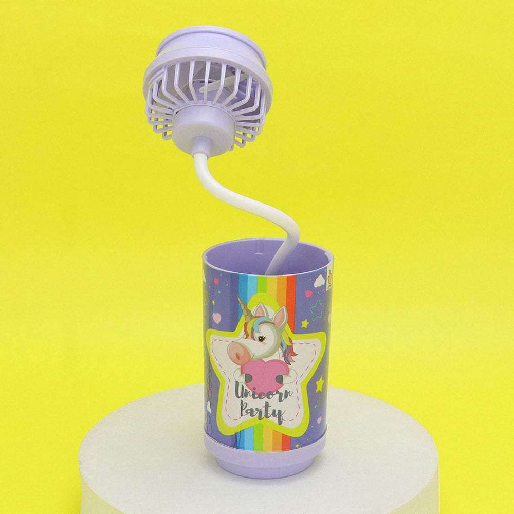 Unicorn Printed Portable Pen Holder Table Fan USB CHARGE - Madeline Love - Flyclothing LLC