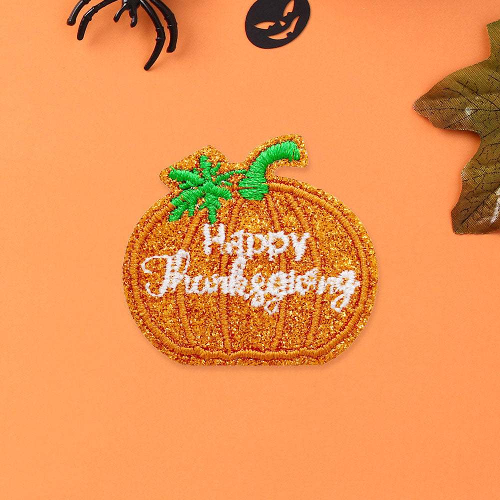 HAPPY THANKSGIVING Message Pumpkin Iron On Patch - Madeline Love - Flyclothing LLC
