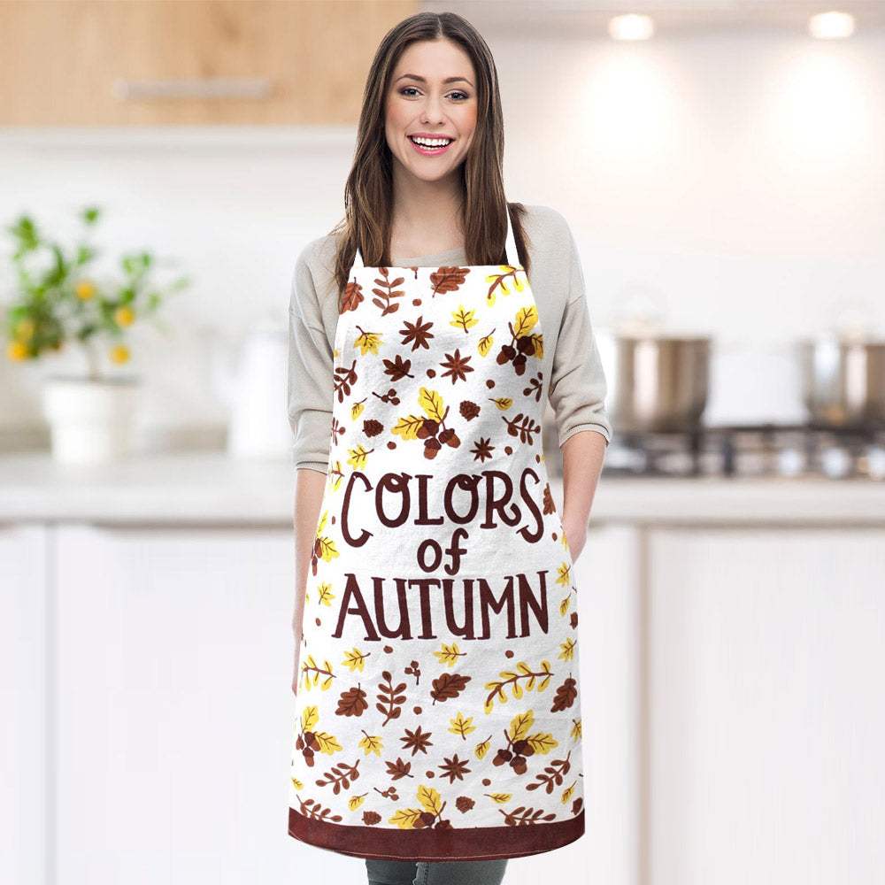 Autumn Leaves Pattern COLORS OF AUTUMN Message Printed Apron - Madeline Love - Flyclothing LLC
