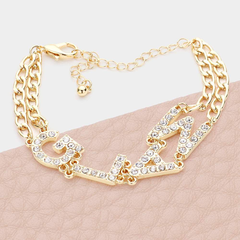 GLAM Rhinestone Embellished Message Bracelet - Madeline Love - Flyclothing LLC