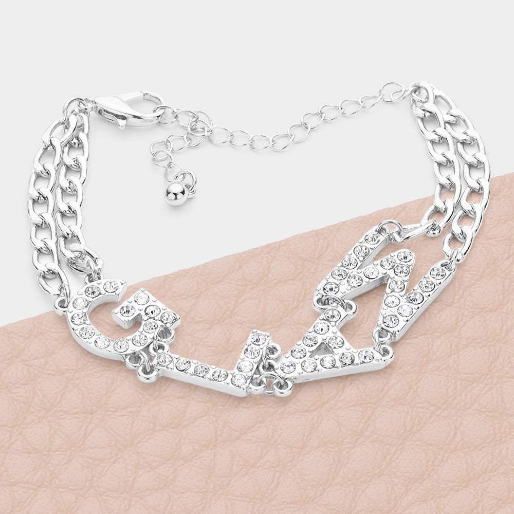 GLAM Rhinestone Embellished Message Bracelet - Madeline Love - Flyclothing LLC