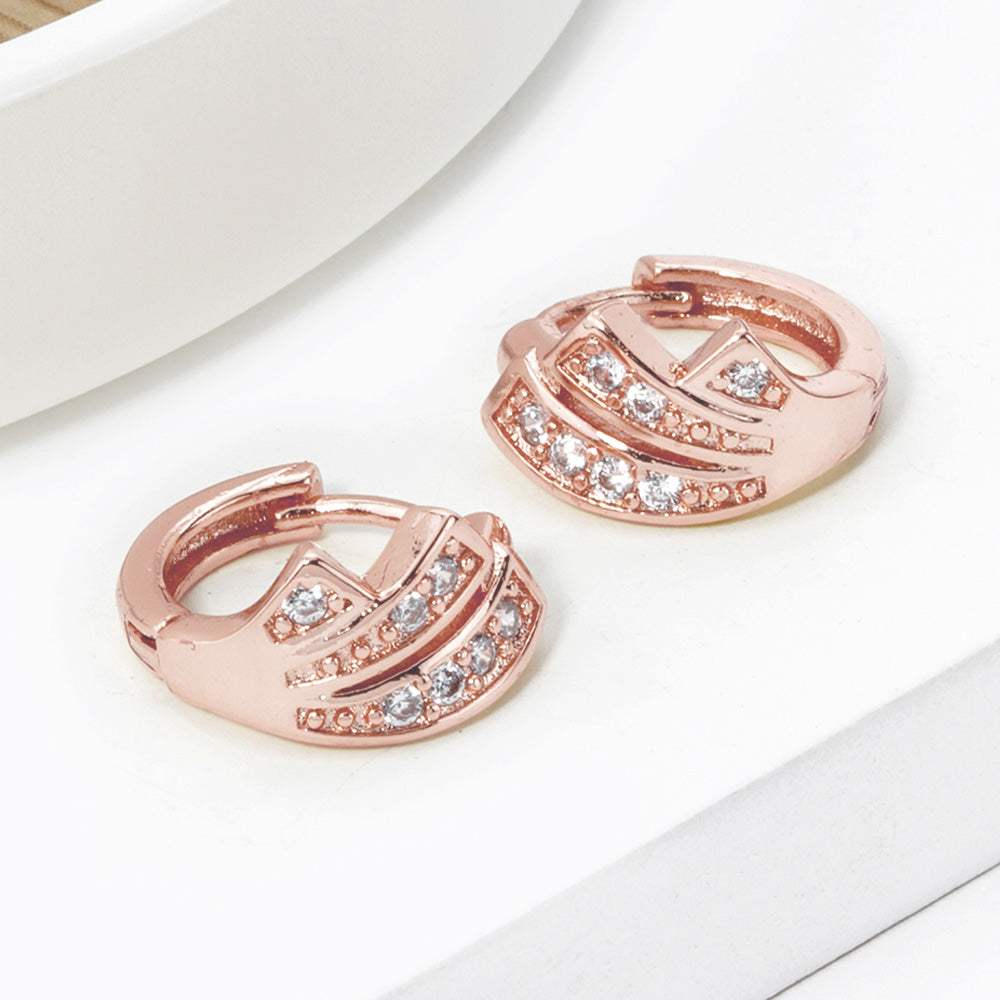 Gold Dipped CZ Stone Paved Huggie Hoop Earrings - Madeline Love - Flyclothing LLC