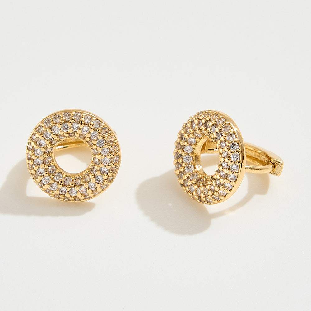 14K Gold Dipped CZ Stone Paved Donut Mini Huggie Hoop Earrings - Madeline Love - Flyclothing LLC