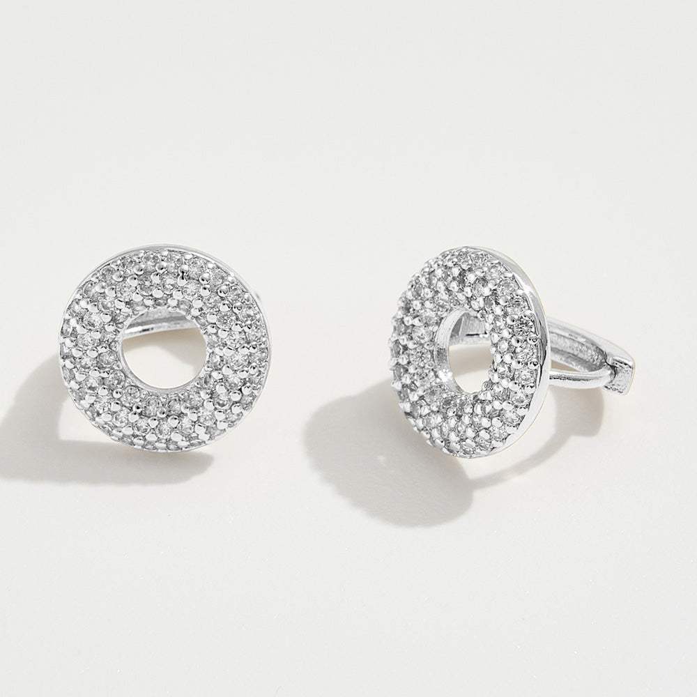 14K Gold Dipped CZ Stone Paved Donut Mini Huggie Hoop Earrings - Madeline Love - Flyclothing LLC
