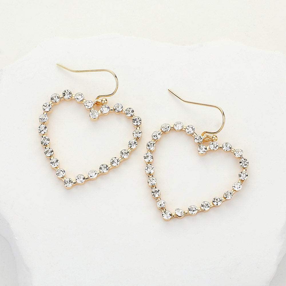 Stone Paved Open Heart Dangle Earrings - Madeline Love - Flyclothing LLC