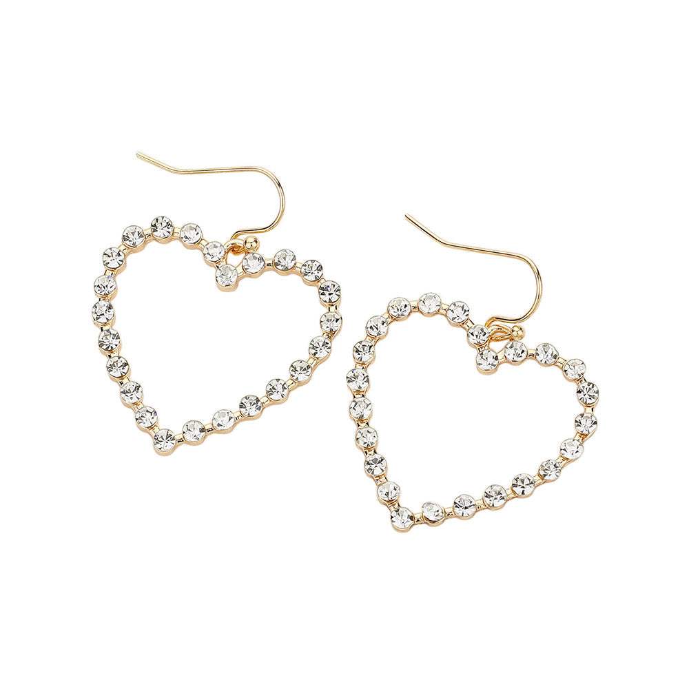 Stone Paved Open Heart Dangle Earrings - Madeline Love - Flyclothing LLC