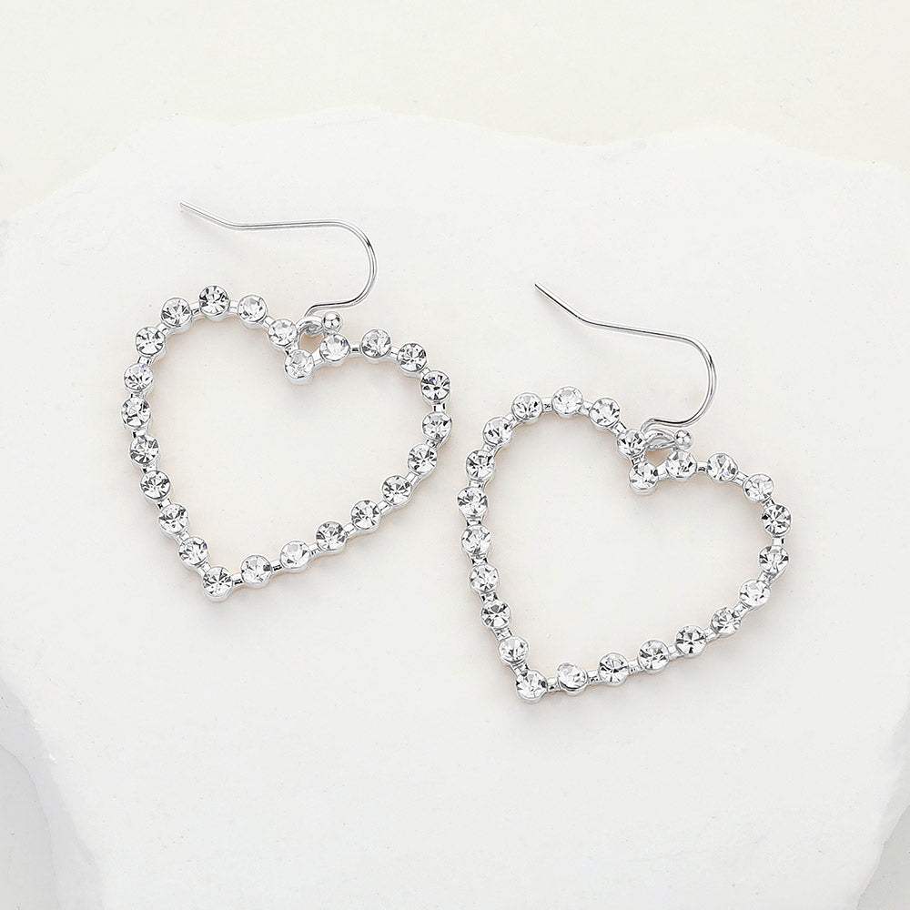 Stone Paved Open Heart Dangle Earrings - Madeline Love - Flyclothing LLC