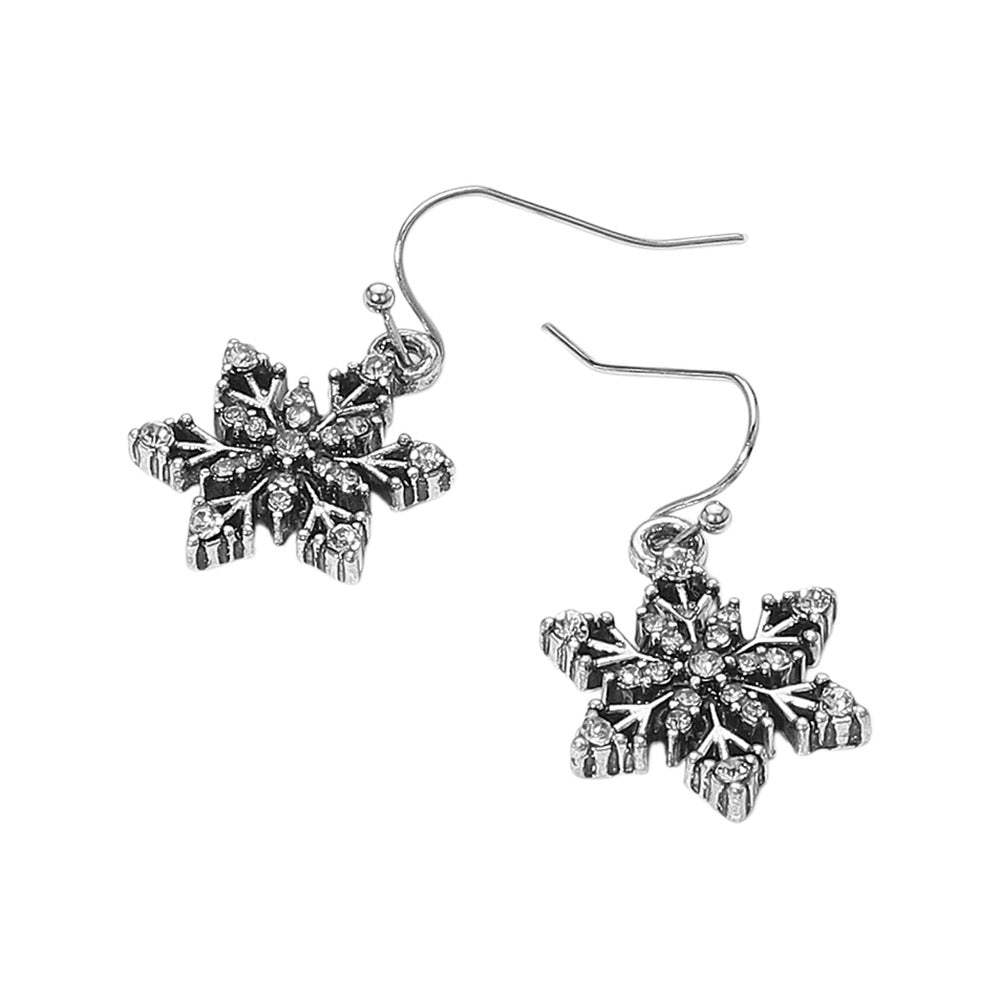 Stone Studded Snowflake Dangle Earrings - Madeline Love - Flyclothing LLC