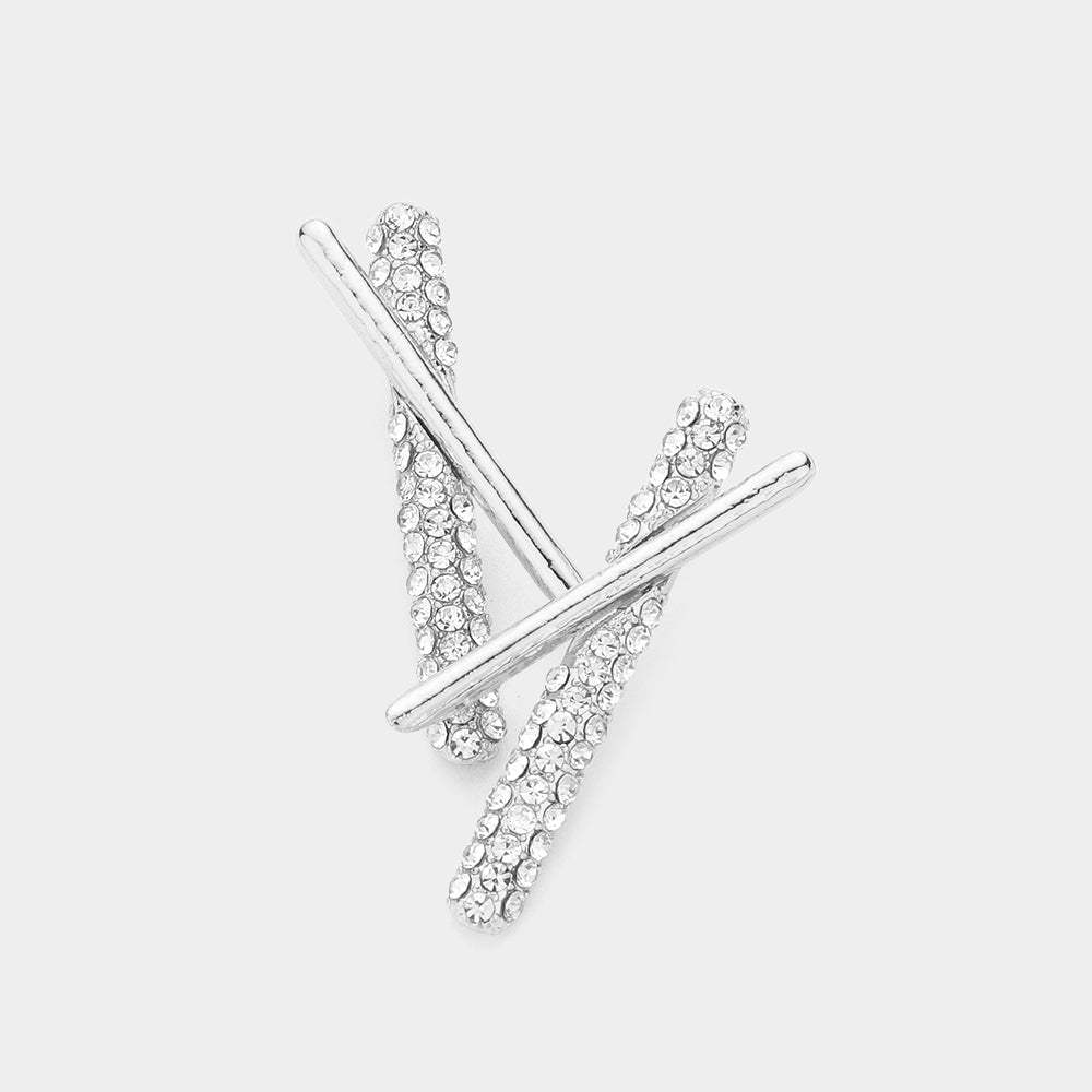 Stone Paved Metal Bar Crossed Earrings - Madeline Love - Flyclothing LLC