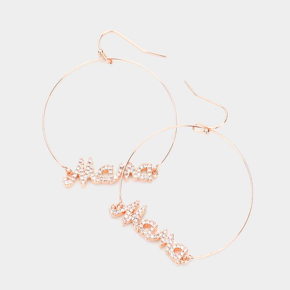 Rhinestone Mama Accented Open Metal Circle Dangle Earrings - Madeline Love - Flyclothing LLC