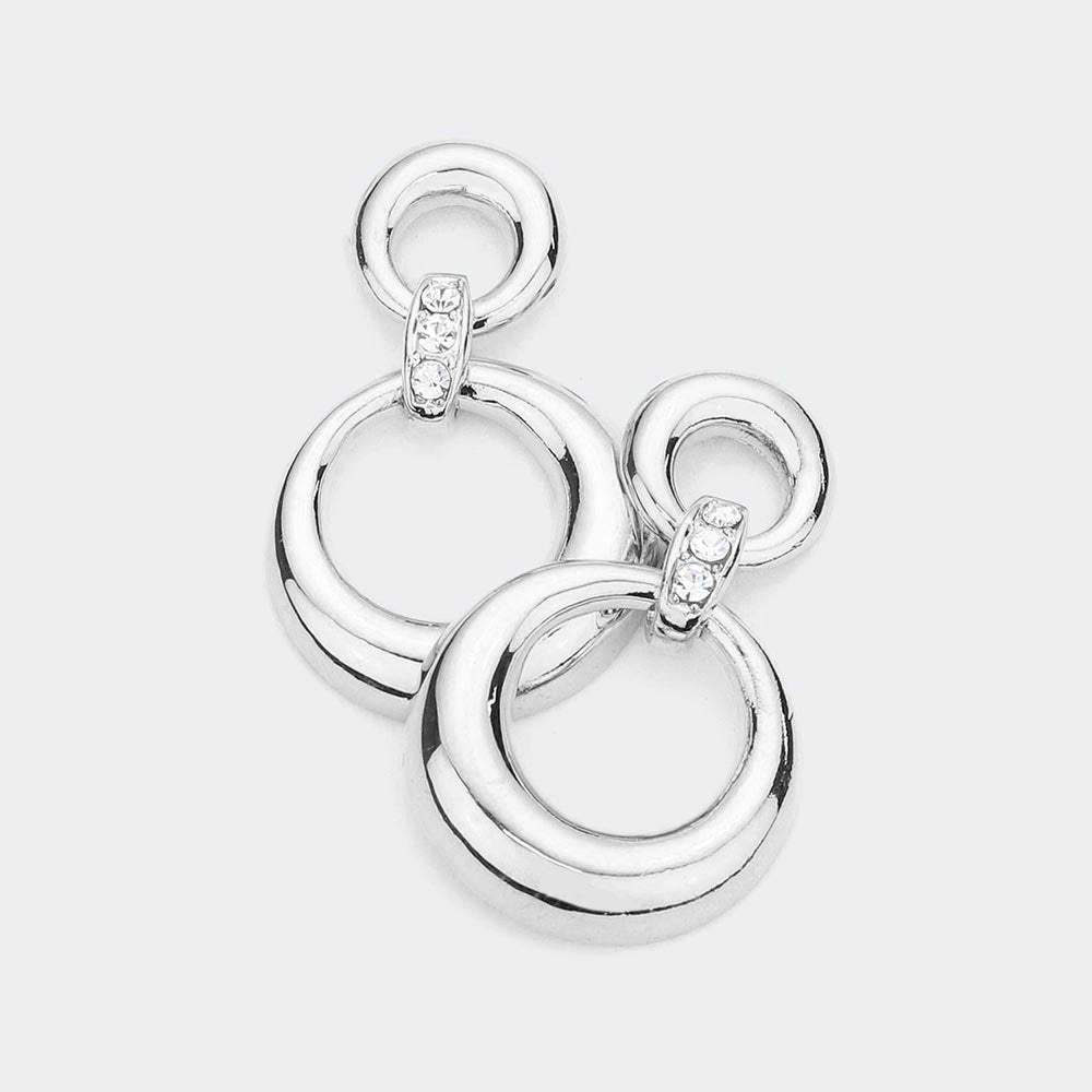 Crystal Detail Double Metal Door Knocker Hoop Earrings - Madeline Love - Flyclothing LLC