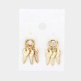 Crystal detail triple metal key drop earrings - Madeline Love - Flyclothing LLC