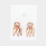 Crystal detail triple metal key drop earrings - Madeline Love - Flyclothing LLC