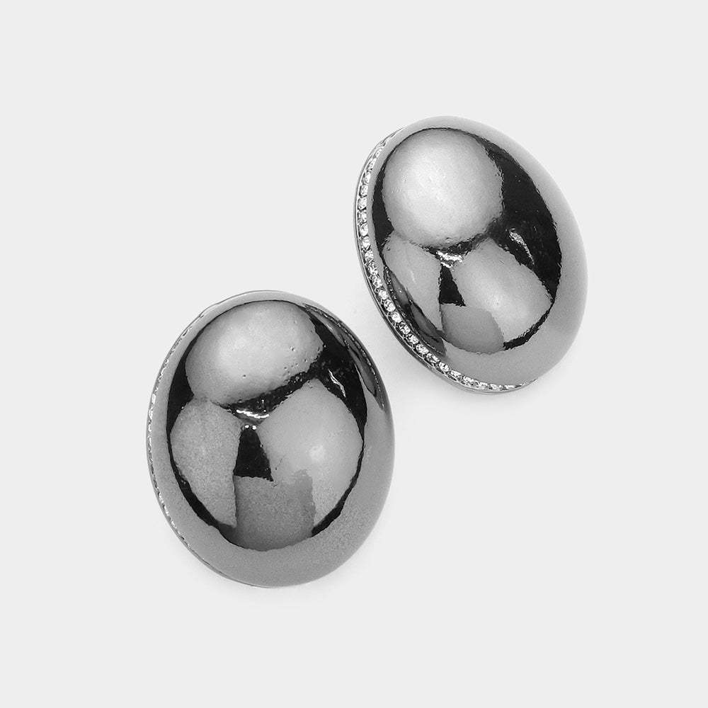Rhinestone Paved Rim Metal Oval Earrings - Madeline Love - Flyclothing LLC