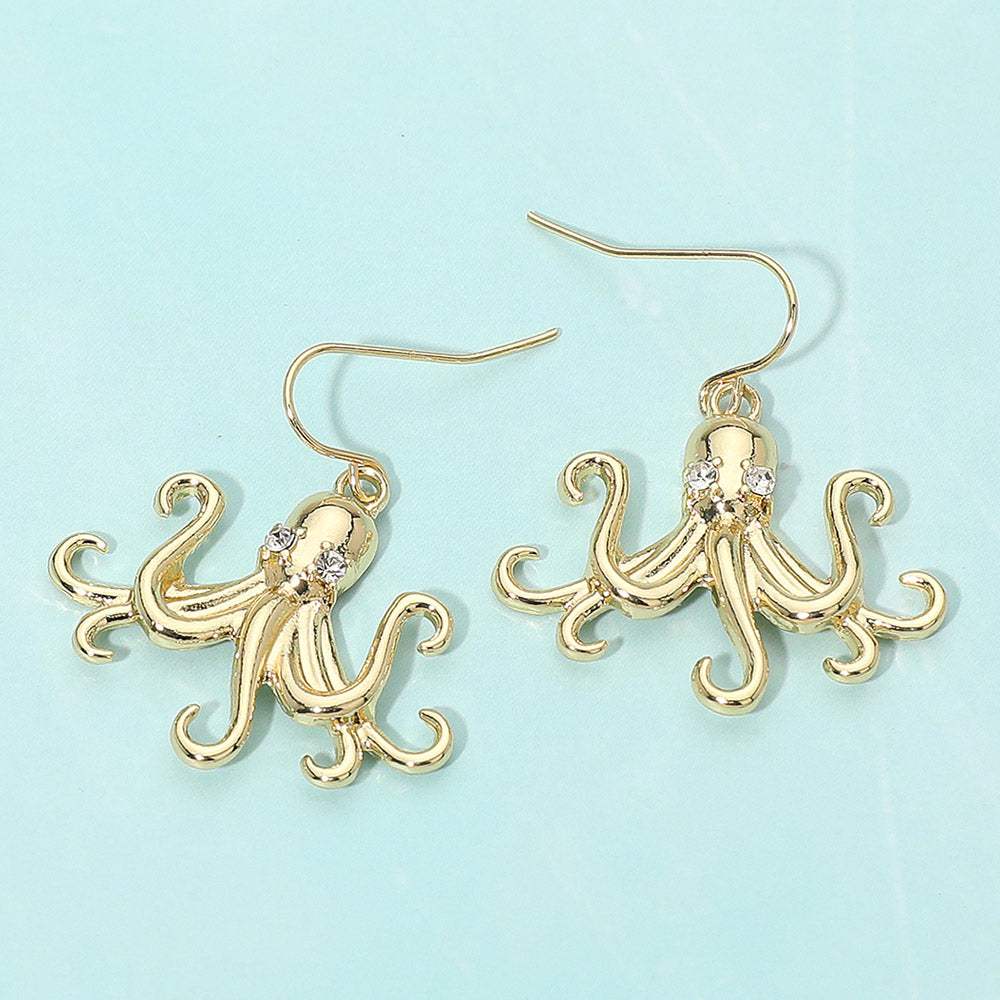 Stone Accent Metal Octopus Drop Dangle Earrings - Madeline Love - Flyclothing LLC
