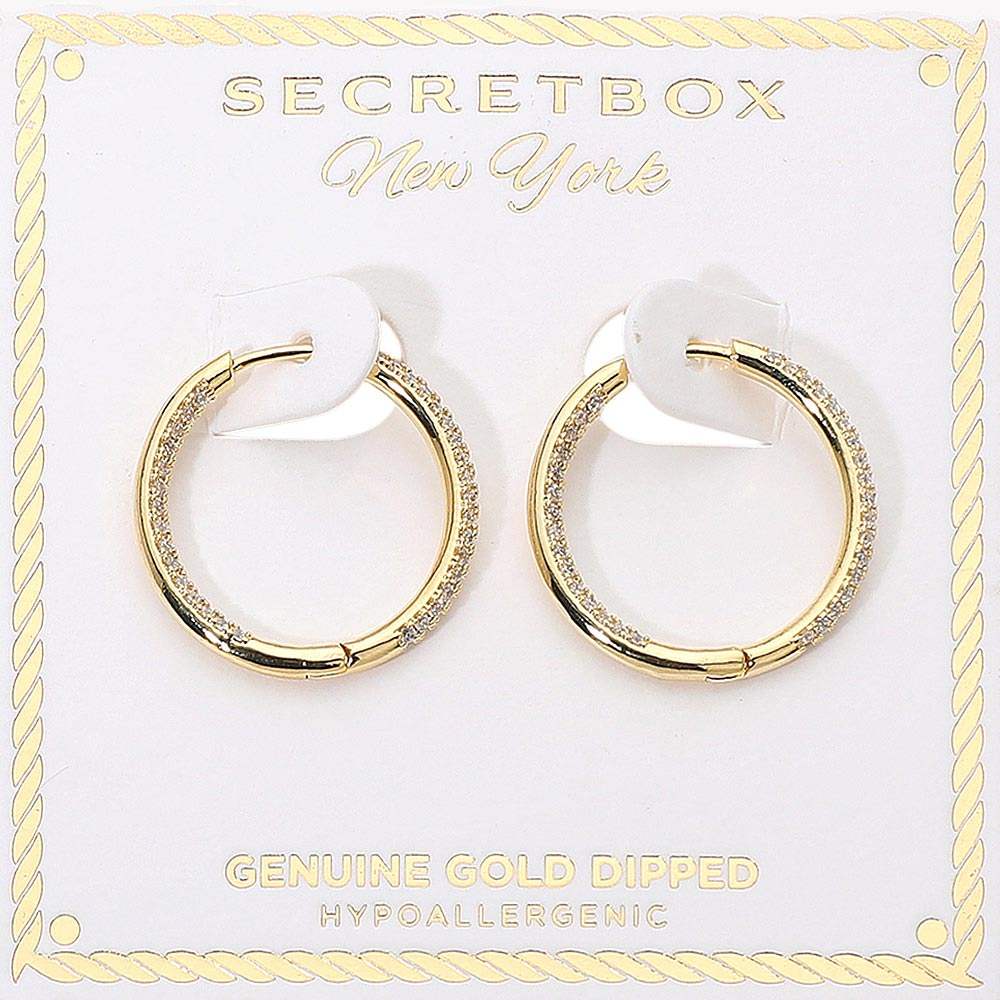SECRET BOX_Genuine Gold Dipped Hypoallergenic Rhinestone Paved Huggie Hoop Earrings - Madeline Love - Flyclothing LLC