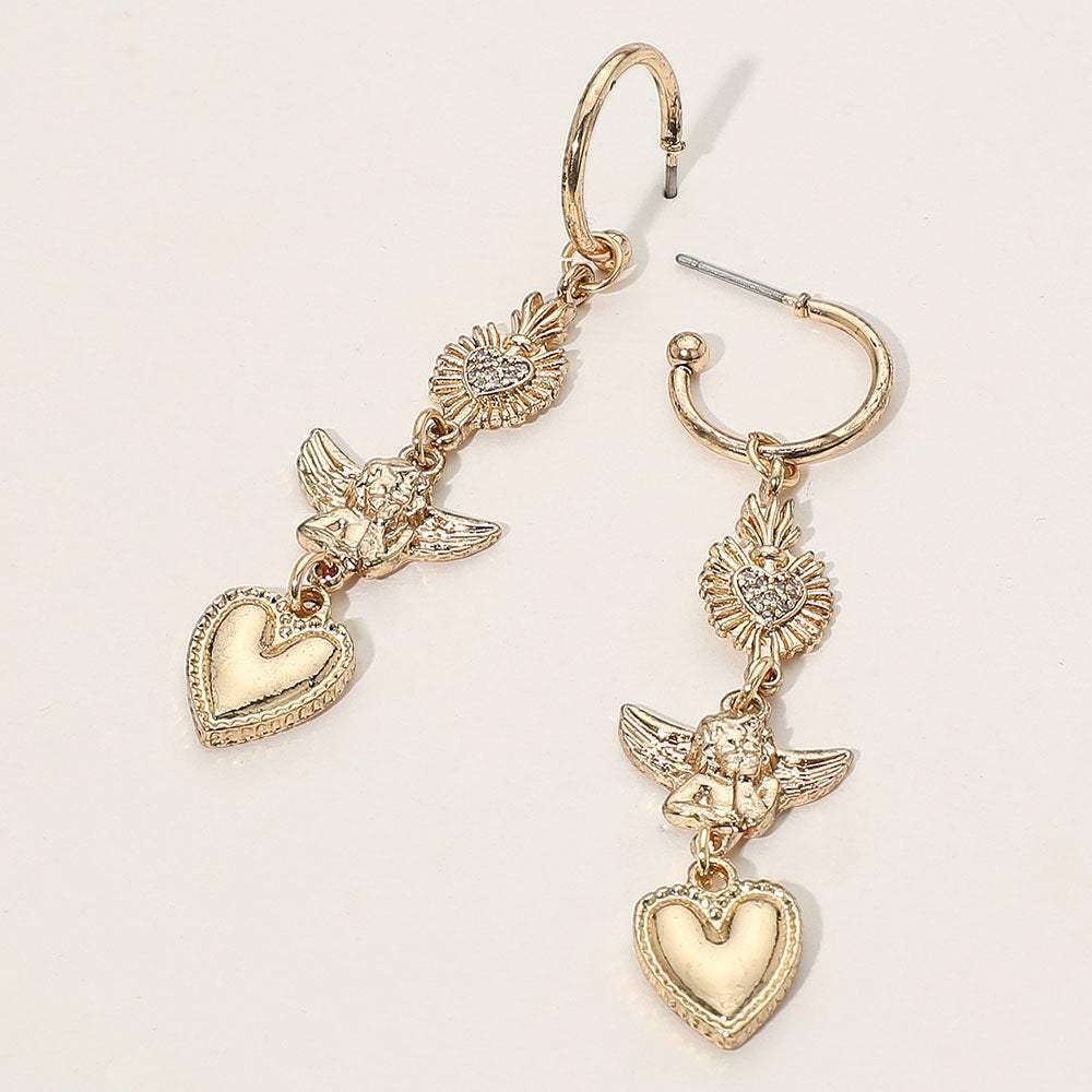 Rhinestone Paved Heart Vintage Angel Drop Earrings - Madeline Love - Flyclothing LLC