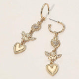 Rhinestone Paved Heart Vintage Angel Drop Earrings - Madeline Love - Flyclothing LLC