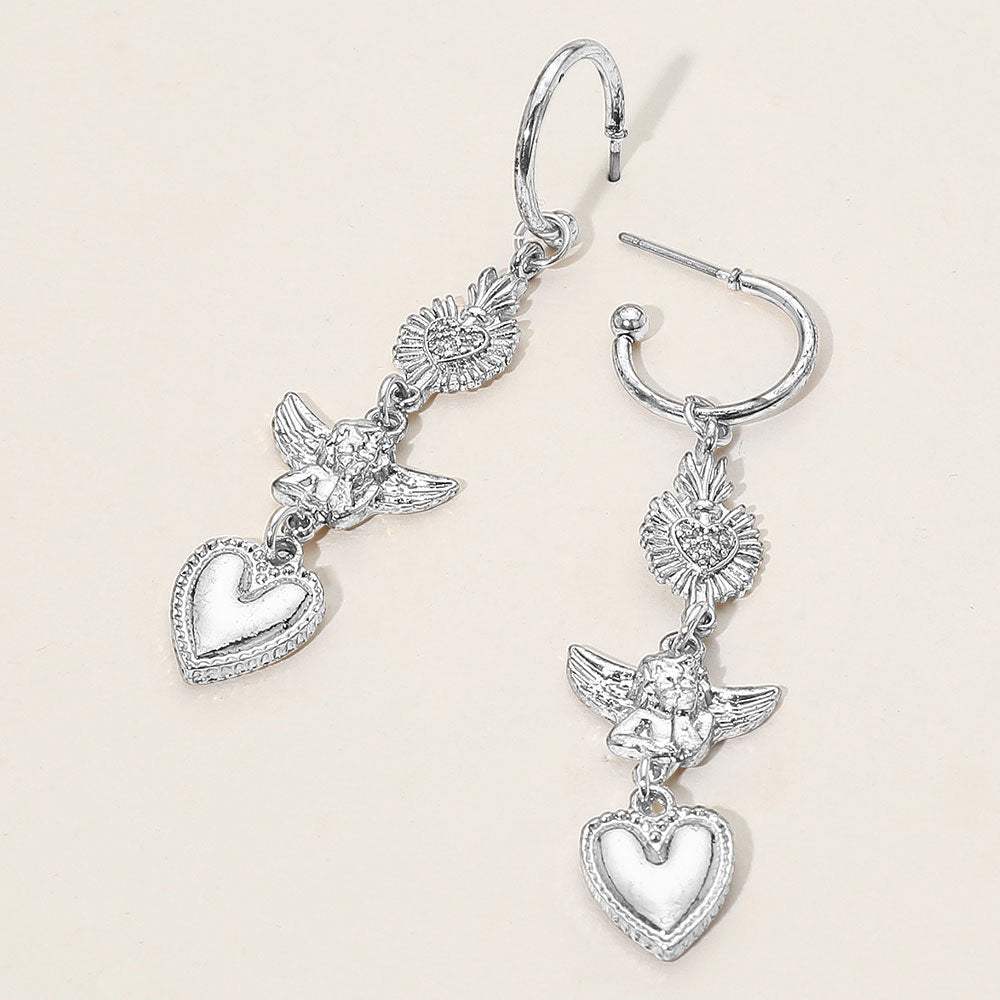 Rhinestone Paved Heart Vintage Angel Drop Earrings - Madeline Love - Flyclothing LLC